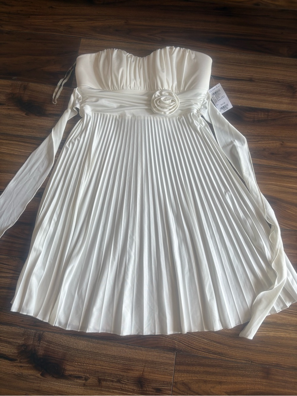 Charlotte Russe White Strapless Pleated Rosette Dress